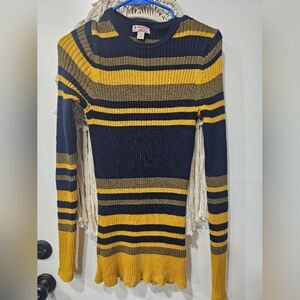 100% Merino Wool Striped Navy and Yellow sweater